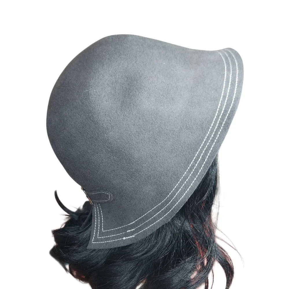 The Hatter Company Gray Felt Cloche Hat with Buckle Stitch Detail Vintage Inspir - Picture 11 of 13